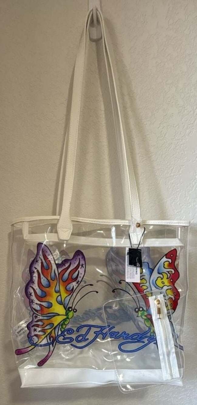 Y2K Ed Hardy Clear PVC Butterfly Tote Bag